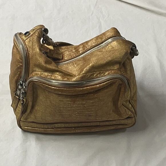 Pollini Gold Snakeskin Pattern Leather Bag - Shoulder Bag, Silver Hardwear - Picture 15 of 16